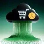 A black cloud with a shopping cart emerging from its bottom